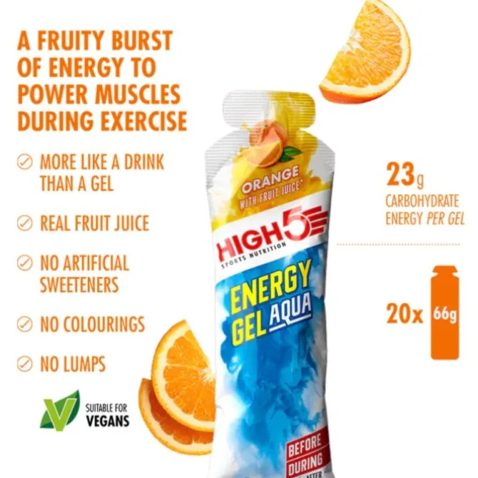 High5 Ravintolisät^Energy Gel Aqua Orange - Box 20x66g Valkoinen