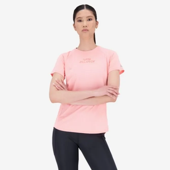 New Balance T-paidat Ja Pitkähihaiset^Printed Impact Run Short Sleeve Ruusu